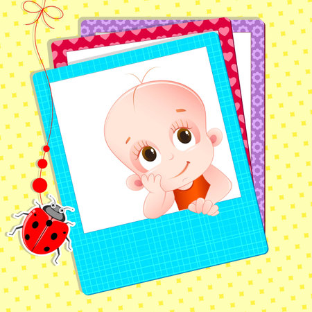 illustration of baby photograph with colorful frameのイラスト素材
