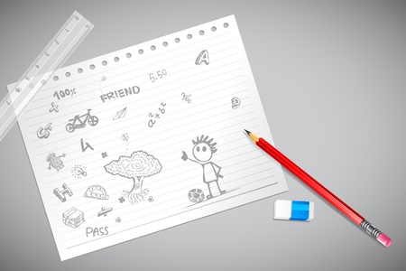 illustration of doodle on paper with pencil and eraserのイラスト素材