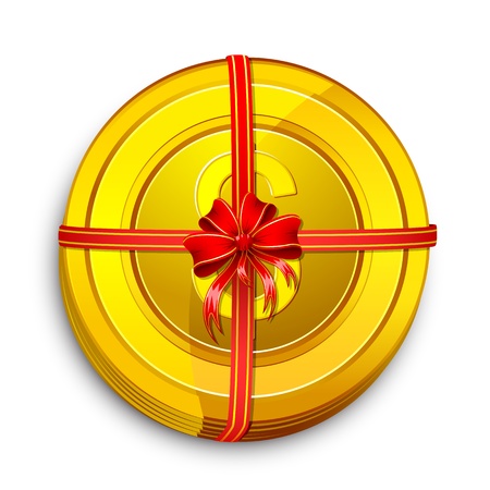 illustration of gold dollar coin wrapped in ribbonのイラスト素材
