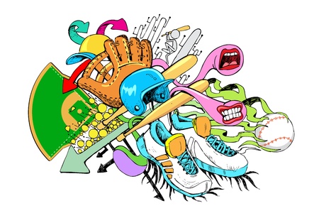 illustration of baseball object in colorful doodle styleのイラスト素材