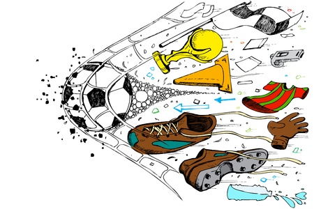 illustration of doodle of soccer element in goal netのイラスト素材