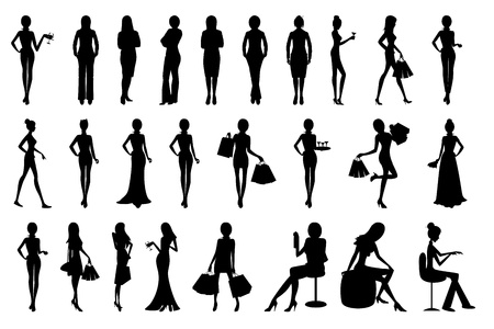 illustration of set of silhouette of female on isolated backgroundのイラスト素材