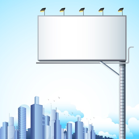 illustration of blank bill board in cityscape with tall buildingのイラスト素材