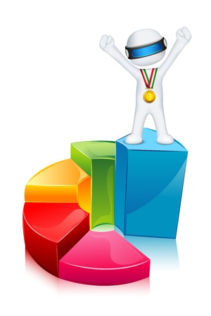 illustration of 3d business man in fully scalable standing on bar graphのイラスト素材