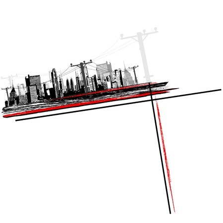 illustration of abstract grungy city background with buildingのイラスト素材