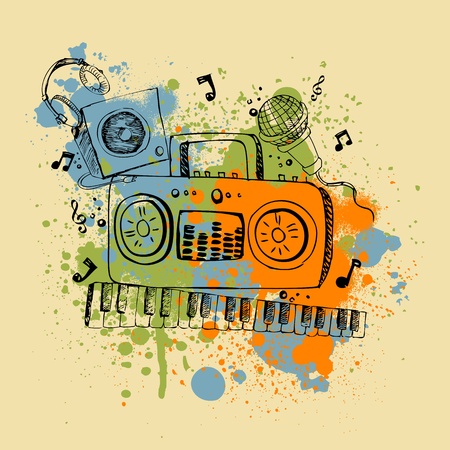 illustration of musical instrument on abstract grungy backgroundのイラスト素材