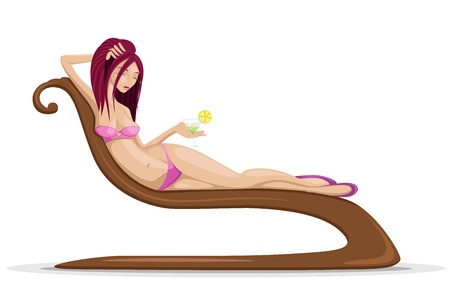 illustration of lady relaxing in beach wear with mocktail glassのイラスト素材