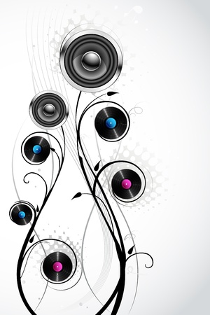 illustration of loudspeaker and disc with floral swirlのイラスト素材