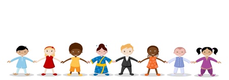 illustration of happy children holding hand of each otherのイラスト素材