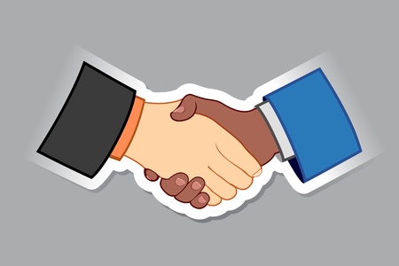 illustration of black and white male handshaking with each otherのイラスト素材