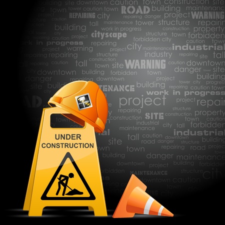 illustration of hardhat on under construction boardのイラスト素材
