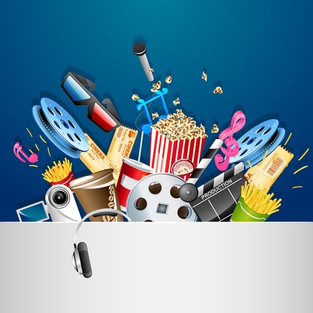 illustration of cinema background with different movie objectのイラスト素材