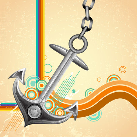 illustration of metal anchor on abstract retro backgroundのイラスト素材
