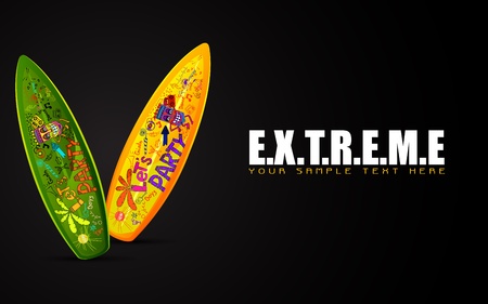 illustration of colorful surf board on motivational extreme backgroundのイラスト素材