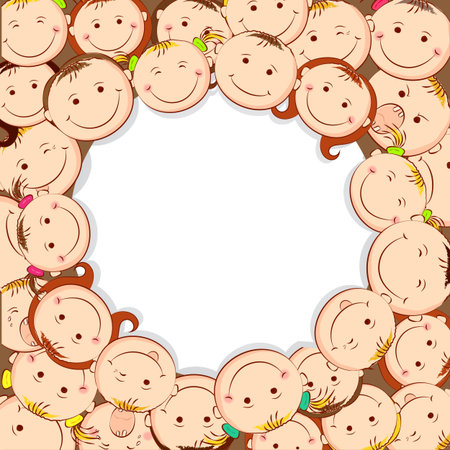 illustration of group of kid looking upward with copyspaceのイラスト素材