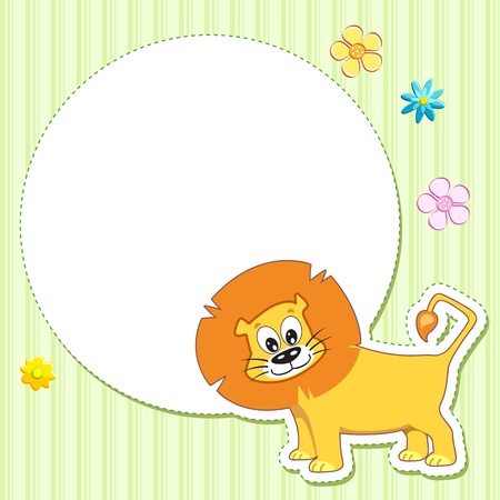 illustration of lion on baby card with copy space for messageのイラスト素材