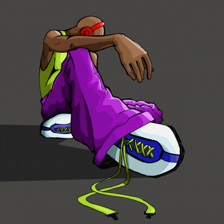 illustration of trendyl guy listening musicのイラスト素材