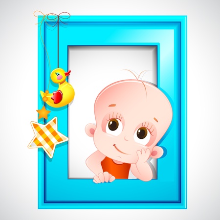 illustration of dreaming baby photo frame for baby announcement backgroundのイラスト素材