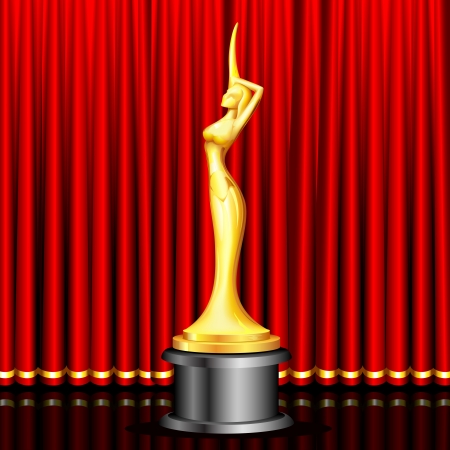 illustration of lady statue trophy on stage curtain backdropのイラスト素材