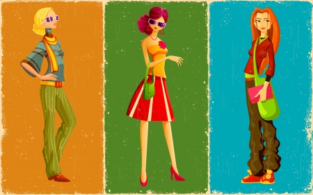 illustration of lady in retro style get upのイラスト素材