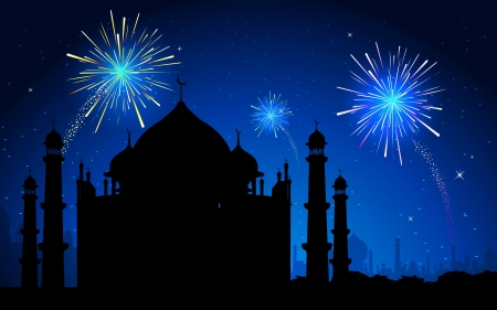 illustration of Taj Mahal on firework in sky backdropのイラスト素材