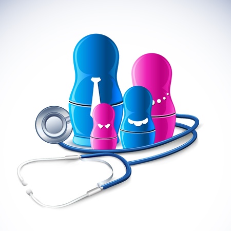 illustration of stethoscope around family showing family medical insuranceのイラスト素材