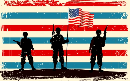 illustration of American soldier standing with American flagのイラスト素材