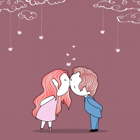 illustration of kissing couple on wedding invitation templateのイラスト素材