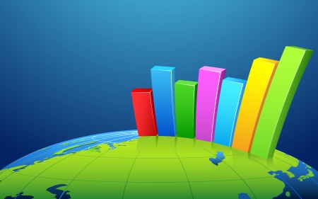 illustration of business bar graph on earth surfaceのイラスト素材