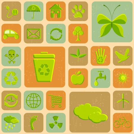 illustration of various recycle icon on grungy backgroundのイラスト素材