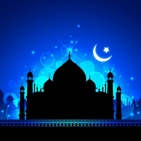 illustration of view of Taj Mahal in Eid night with moonのイラスト素材