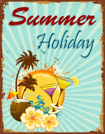 illustration of summer holiday poster with palm tree and coconutのイラスト素材