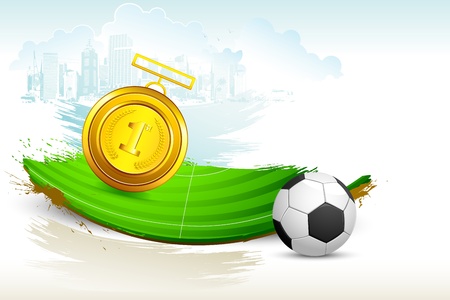 illustration of gold medal on soccer pitch with grungeのイラスト素材