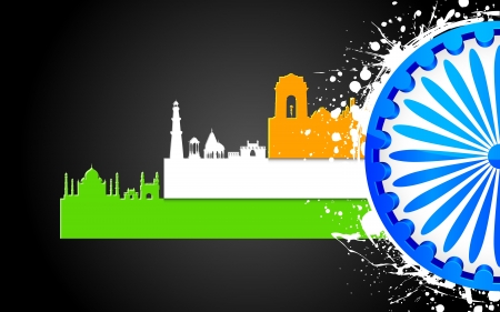 illustration of famous monument of India in tricolor with Ashok Wheelのイラスト素材
