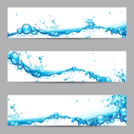 illustration of set of banner with water splashのイラスト素材