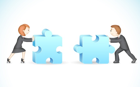 illustration of 3d business people in solving jigsaw puzzleのイラスト素材
