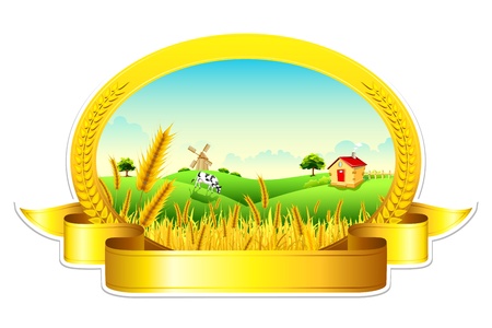 illustration of landscape of golden wheat farm showing green revolutionのイラスト素材
