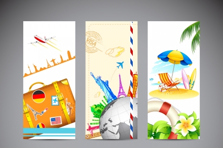illustration of travel banner and photograph of sea beachのイラスト素材
