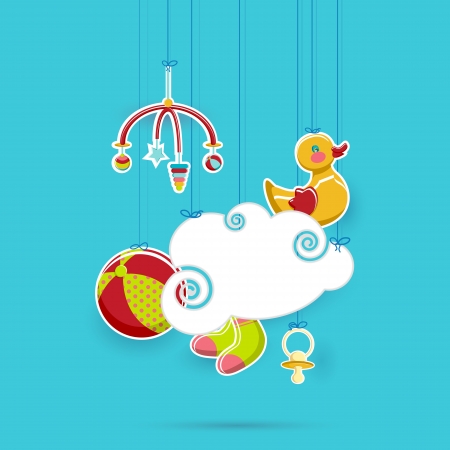 illustration of baby s object hanging with cloud spaceのイラスト素材