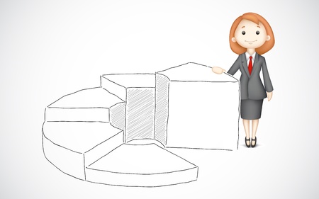 illustration of business lady standing with bar graph drawingのイラスト素材