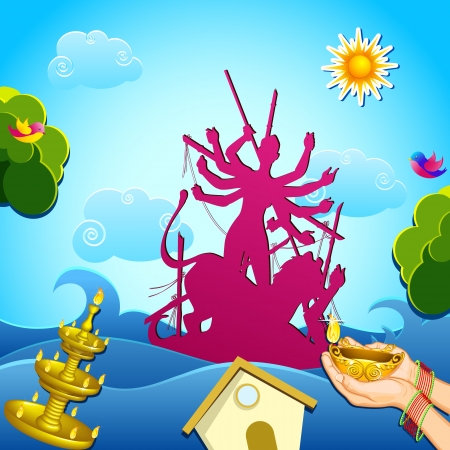 illustration of immersion of goddess Durga in riverのイラスト素材