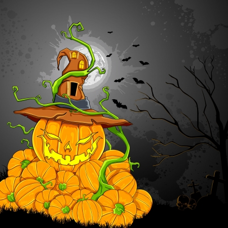 illustration of jack-o-latern pumpkin in halloween nightのイラスト素材