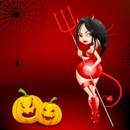 illustration of devil witch with Halloween pumpkinのイラスト素材