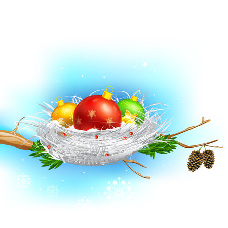 illustration of colorful christmas bauble in nestのイラスト素材