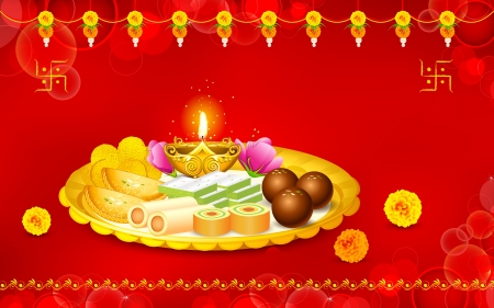 illustration of puja thali with holy festival object for Diwaliのイラスト素材