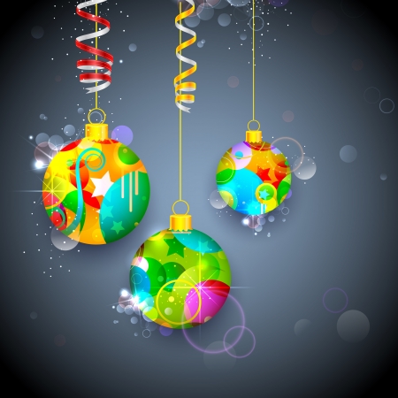 illustration of colorful Christmas bauble hanging on abstract backgroundのイラスト素材