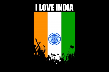 illustration of Indian citizen waving flag on tricolor flagのイラスト素材