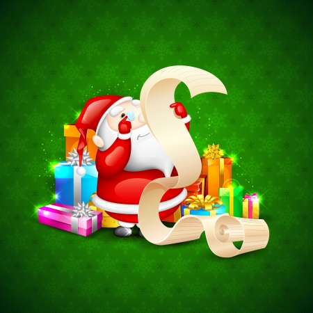 illustration of Santa Claus reading wish list for Christmasのイラスト素材