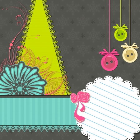 illustration of Christmas scrapbook with pine tree and flowerのイラスト素材