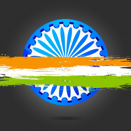 illustration of Ashok Chakra with grungy band of Indian flag tricolorのイラスト素材